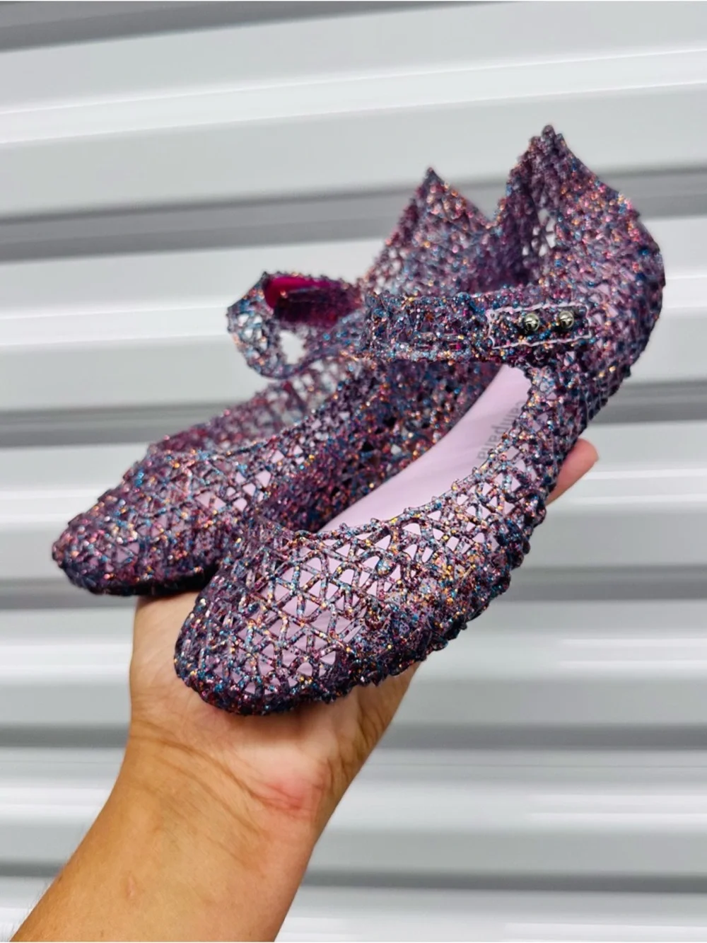 Mini Melissa Glitter Mesh Mary Janes - Purple Multi